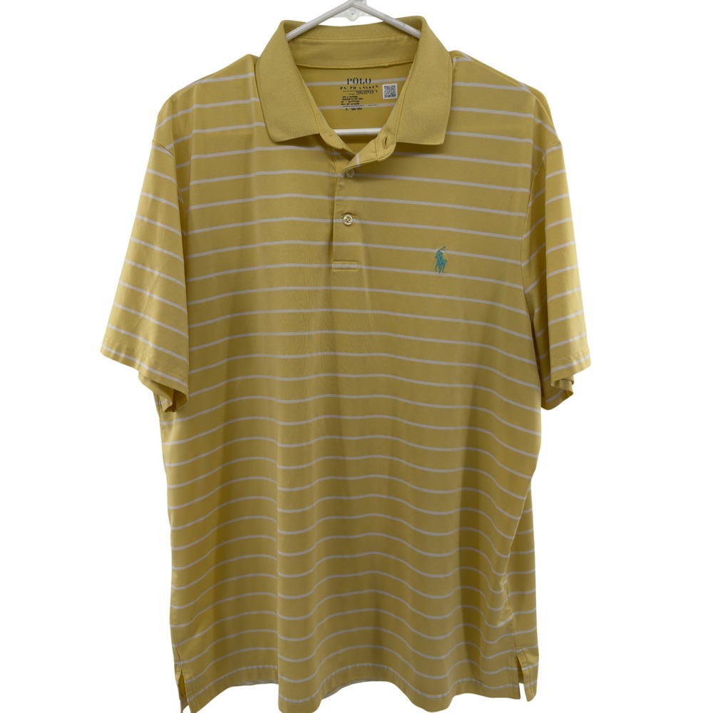 Polo Ralph Lauren Mens Yellow White Stripe Performance Polo Shirt XL - Picture 2 of 5